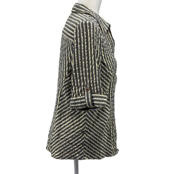Anne Klein Gold Stripe Zip Front Blouse Women Short Sleeve Career Top - Picture 4 of 13